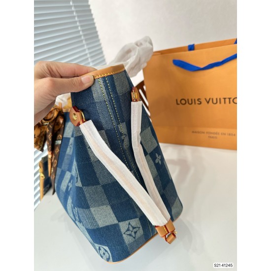 LV Neverfull Original Version Louis Vuitton Luxury Tannin Denim Bags Free Shipping